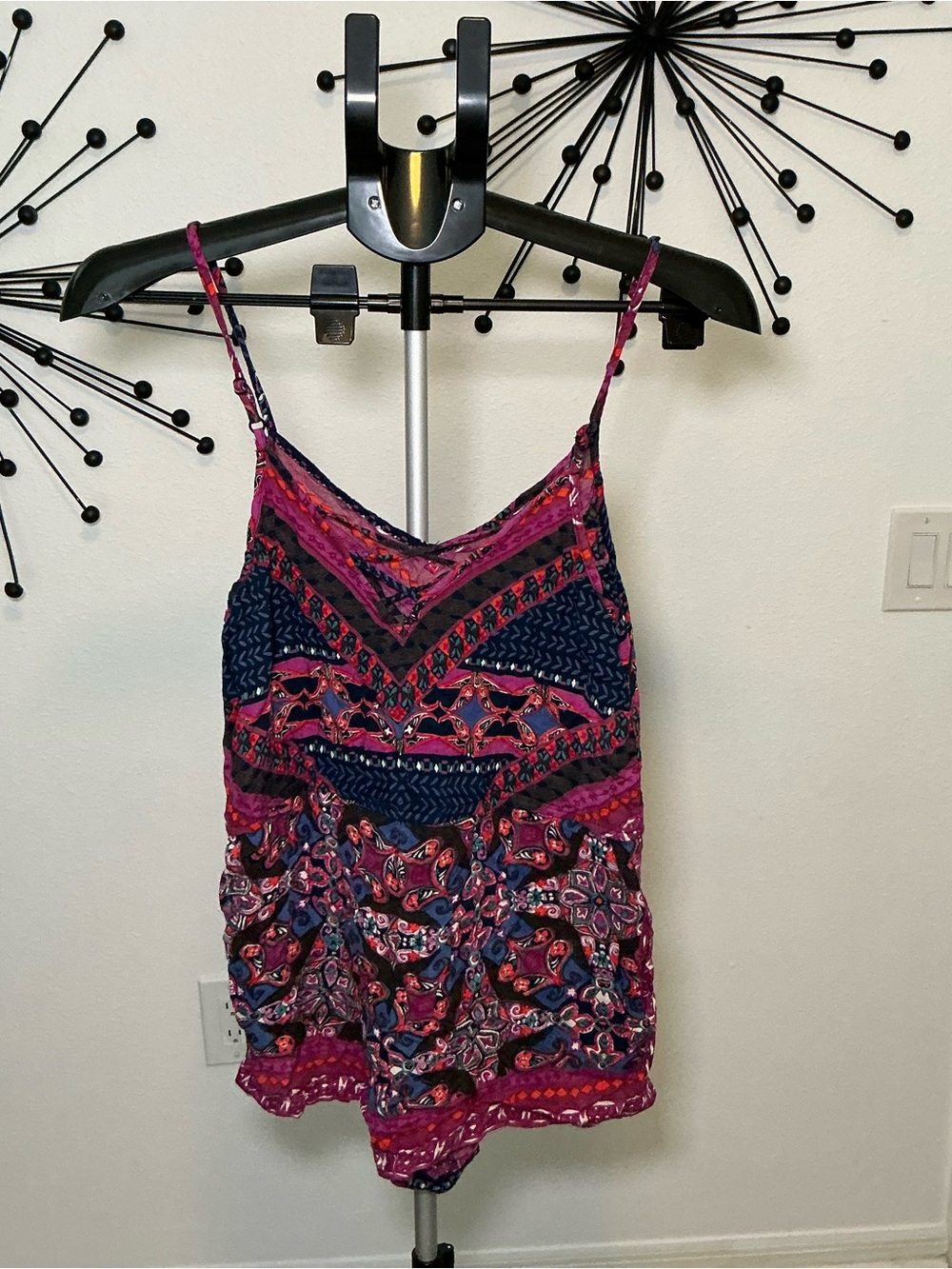Angie Boho Printed Romper Shorts Pink Purple Festival Size Small - Picture 5 of 5